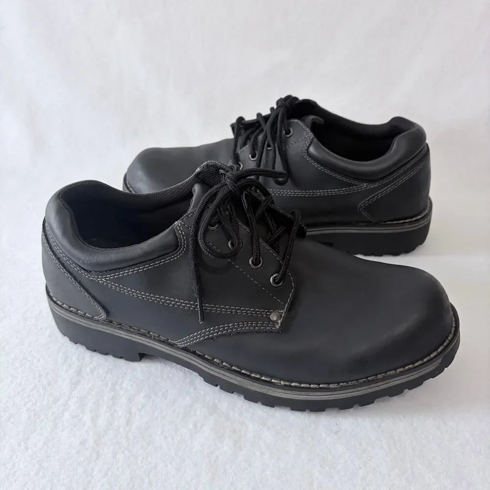 State Street Mens 12 Black Leather Oxford Comfort Daily Loafers Lace Up
